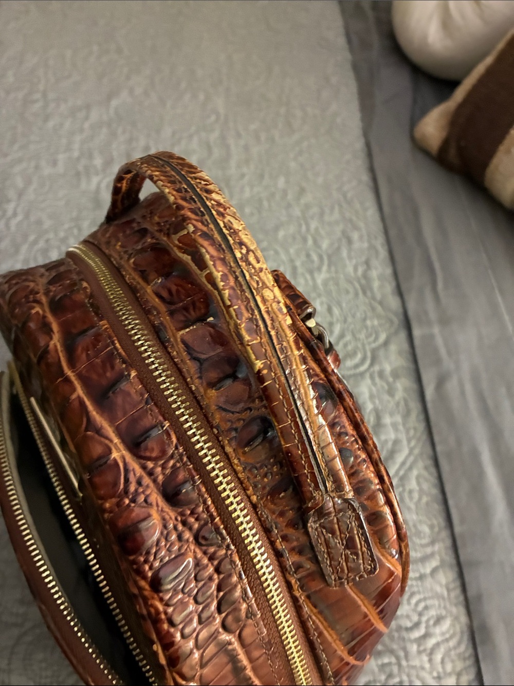 Brahmin Brown Croc-Embossed Leather Backpack - Picture 4 of 6